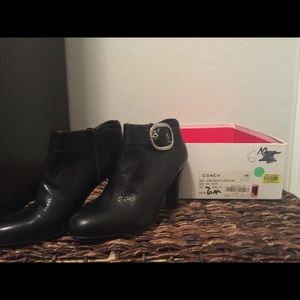 NWOT Coach black ankle boots black silver buckle